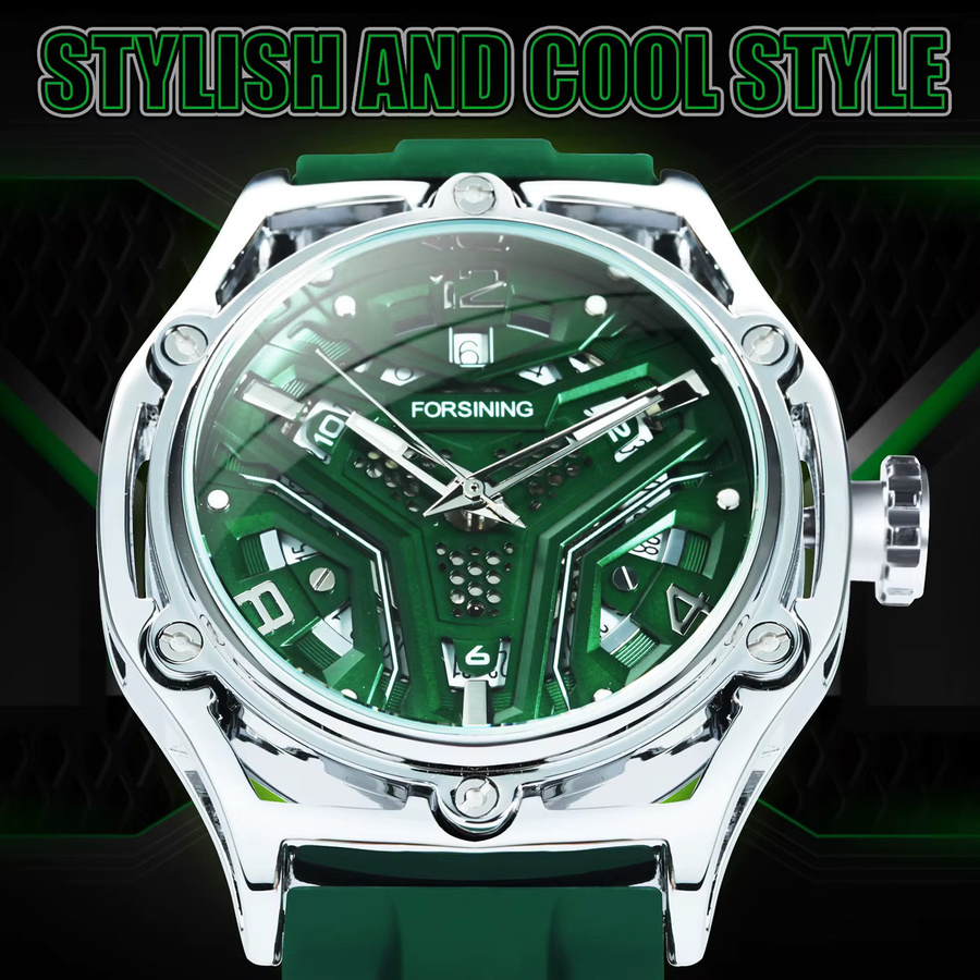 Forsining Armbanduhr, Automatik, Grün, Edelstahl, Kautschuk, Herren - Bild 3