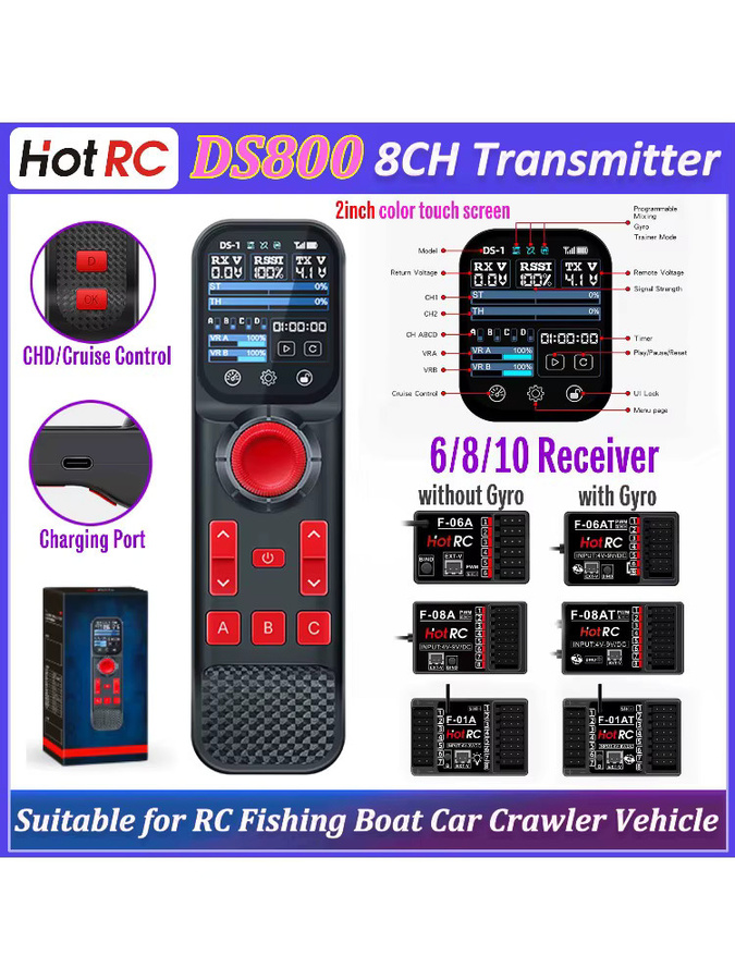 Hotrc DS800 DS 800 8-Kanal 2,4GHz Sender, Farb-Touchscreen, black - Bild 4