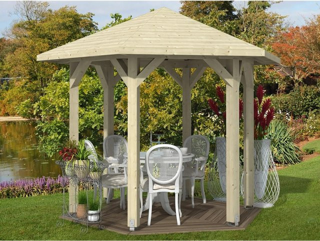 Skan Holz Pavillon Nancy 1 aus Leimholz Fichte in Beige mit Zeltdach, B/H/T: 360 x 292 x 312 cm - Bild 1