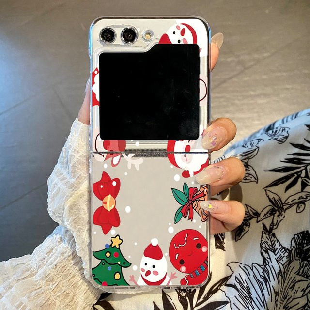 Handyhülle mit Weihnachtsbaum-Cartoon-Druck für Samsung Galaxy Z Flip 7, 6, 5, 4, 3 5G, transparente harte PC-Abdeckung - Bild 1