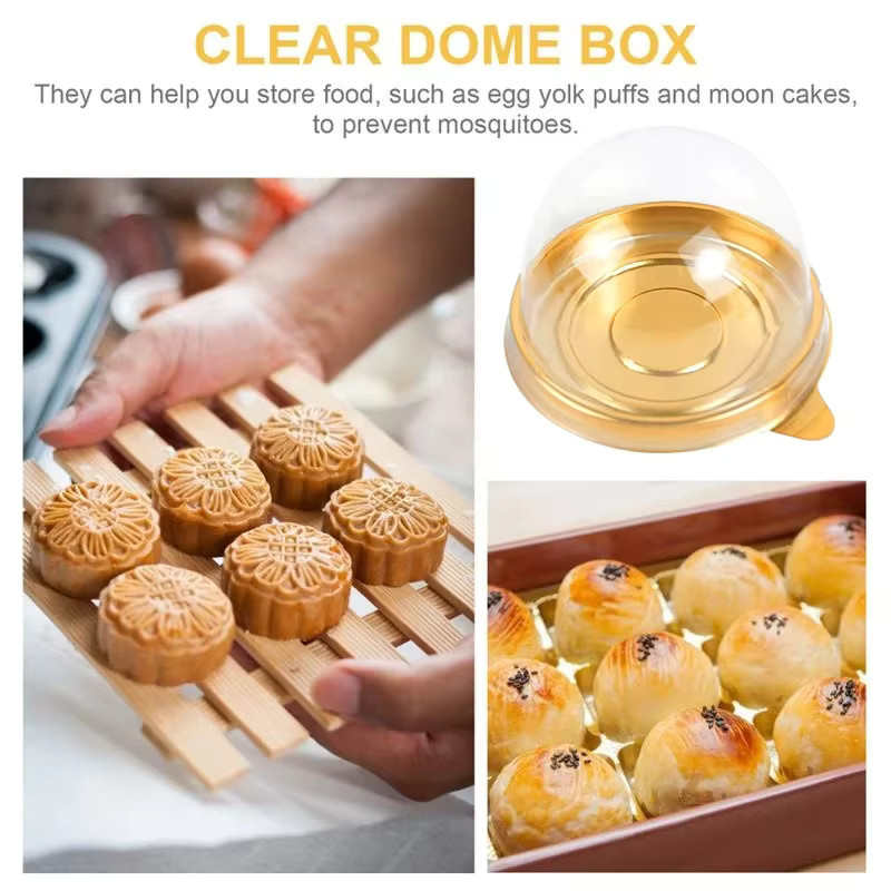 50 Stück Mini Transparent Kuchen Box Container mit Gold-Akzent für Muffin und Cupcake als Gebäckverpackung für Hochzeit, Geburtstag oder Party - Bild 2
