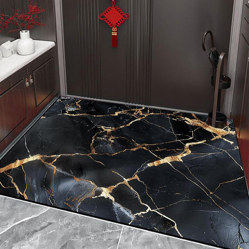 HGHT Teppich in Marmor-Optik mit Gold-Akzenten, rutschfest und waschbar, B/T: 60 x 90 cm - Bild 1
