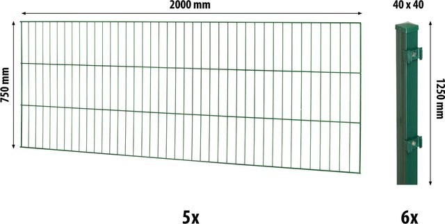Floraworld Einstabmatten-Zaunset mit Vierkantpfosten aus Stahl, Grün, Höhe: 75 cm, Breite: 1000 cm - Bild 1
