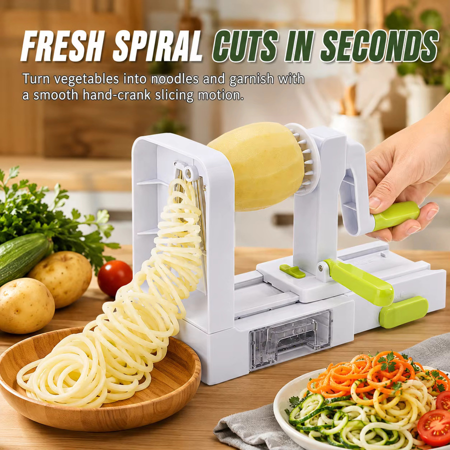 PGY 5-in-1 Handbetriebener Gemüsespiralschneider mit 5 Klingen, Zucchini-Nudelmaschine und Karotten-Kartoffel-Zerkleinerer, Weiß - Bild 2