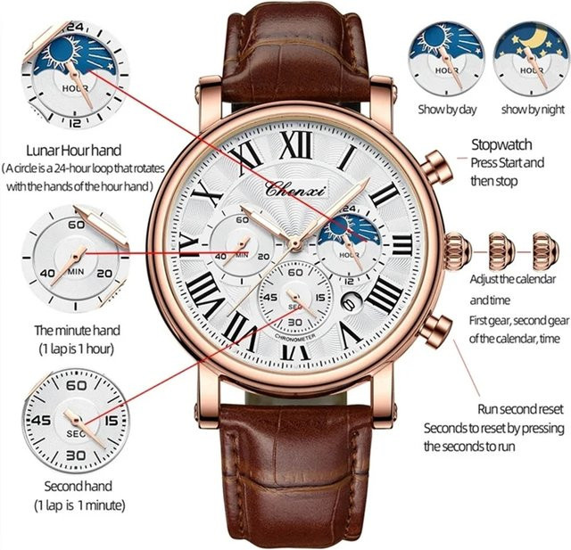 CHENXI Armbanduhr, Quarz, Leder, Roségold, Herren - Bild 1