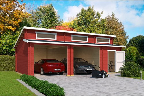 Blockgarage LASITA MAJA Hawaii in Schwedenrot mit separatem Abstellraum, B/T: 820 x 579,6 cm - Bild 1