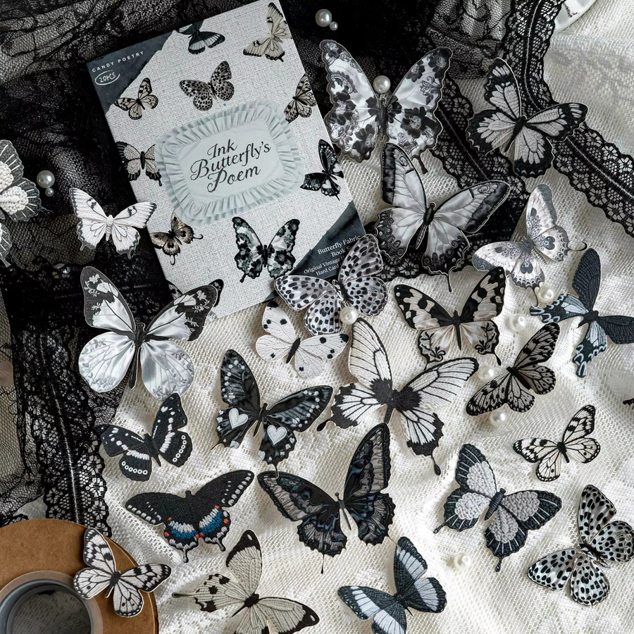 JIANQI Vintage Schmetterling Papieraufkleber, 20 Stück, Mehrfarbig, Dekorative Aufkleber für Scrapbook, Tagebuch und Planer - Bild 1