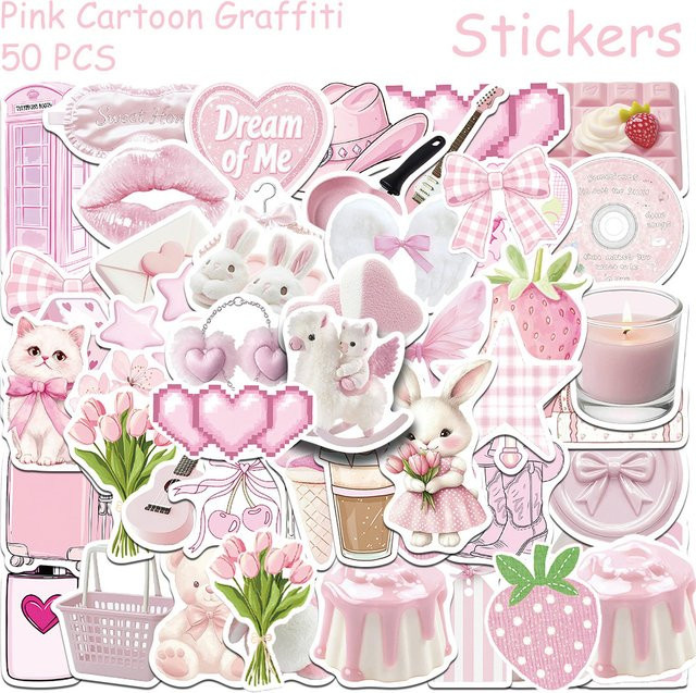 Rspctou Cartoon Rosa Graffiti Aufkleber, 10-teiliges Set, Tiere - Bild 1