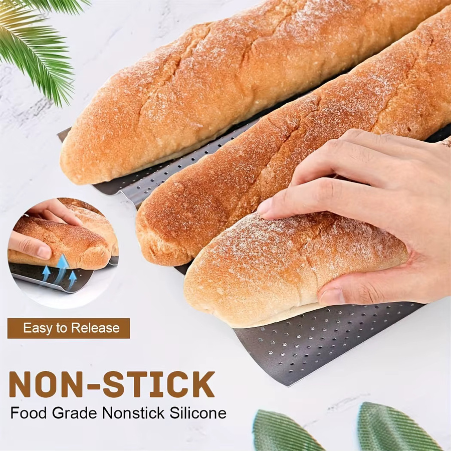 Antihaftbeschichtete perforierte Baguette-Backform aus Silikon in Schwarz für Brotlaibe und Toast - Bild 2