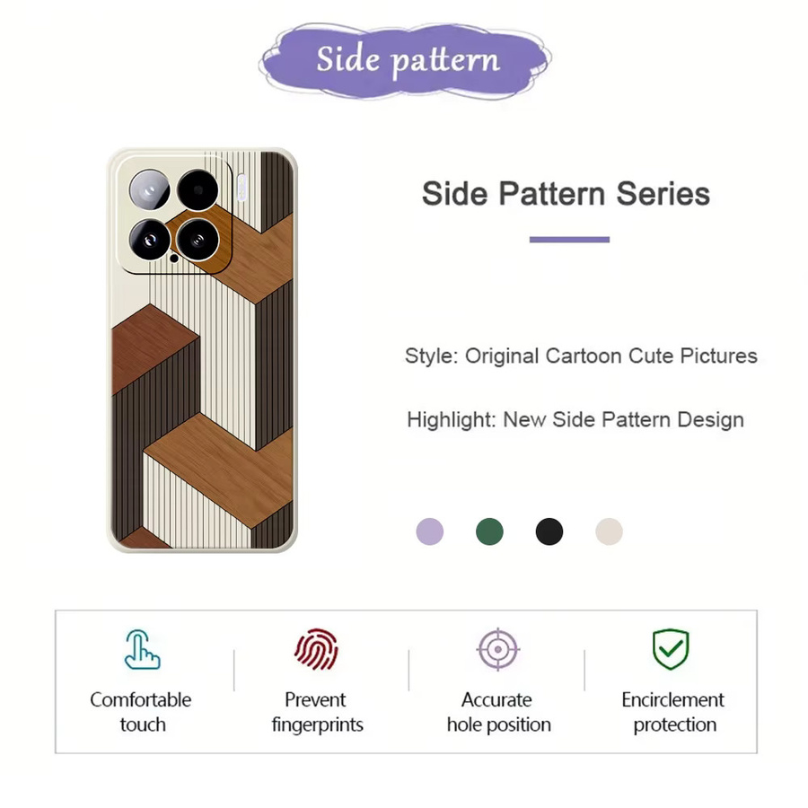 Holz Handyhülle mit geometrischem Design für Xiaomi 15 15 Ultra Mi 14T 13T 12T 11T Pro in Braun und Multicolour - Bild 3