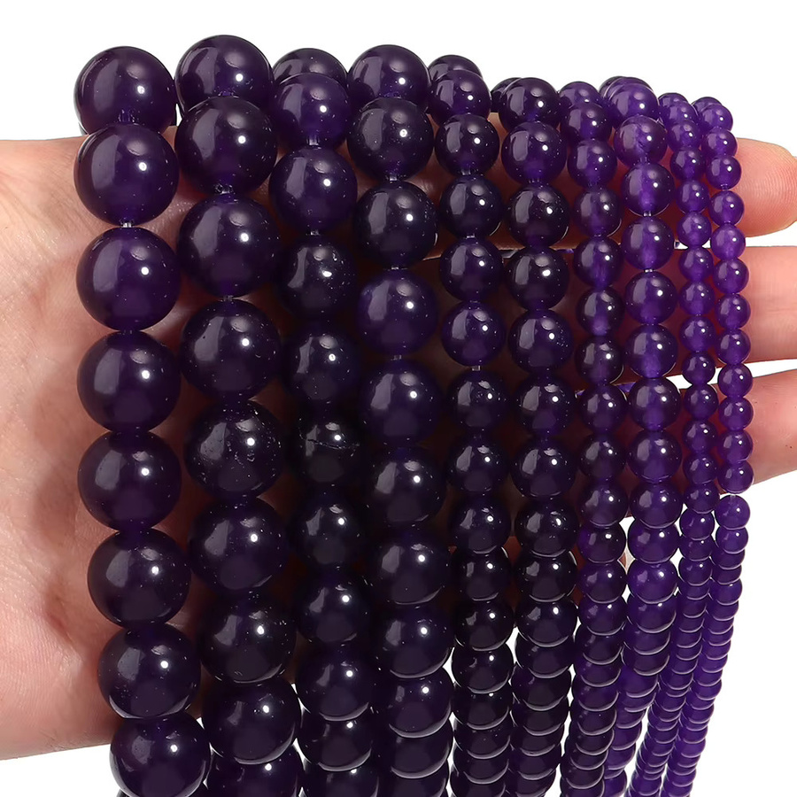 louleur Chalcedon-Steinperlen, rund, violett, Unisex - Bild 3