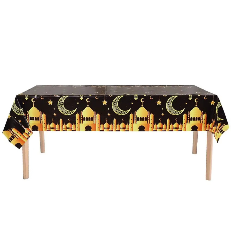VIKAMA Tischdecke mit Mond-Gold-Print, orientalische Ramadan-Festtags-Tischdecke aus Leinen, schmutzabweisend und waschbar - Bild 3