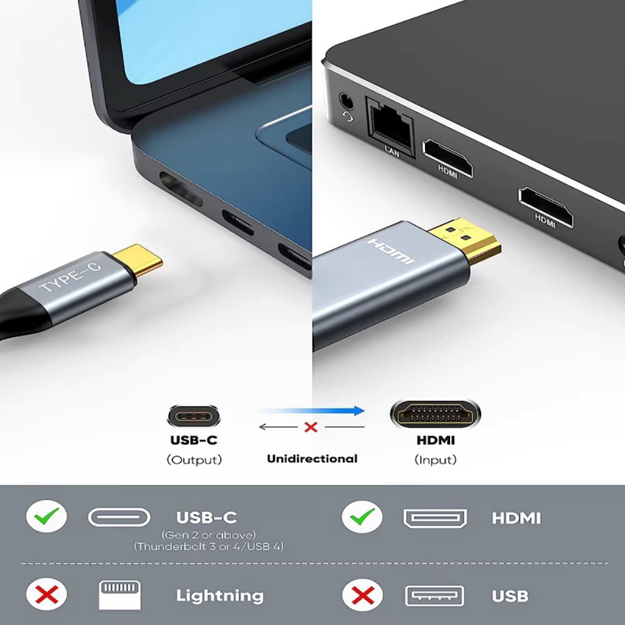 USB-C auf HDMI DisplayPort Konverterkabel in Schwarz für MacBook Air, iPad und Laptop, 4K 60Hz Unterstützung - Bild 2