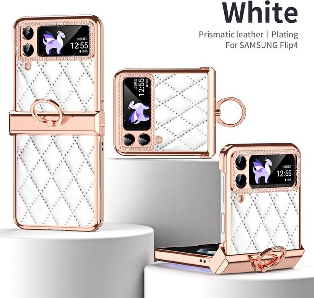Luxuriöse Lederhülle für Samsung Galaxy Z Flip 4 5G mit Ringkameraschutz in Beige - Bild 1