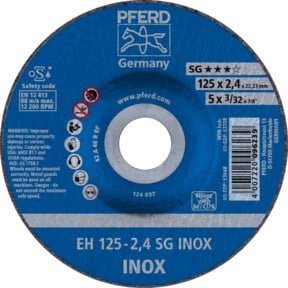 PFERD Trennscheibe SG INOX gekröpft für Edelstahl, Durchmesser: 125 mm, Breite: 2,4 mm, Bohrung: 22,23 mm, 25 Stück, Blau - Bild 1