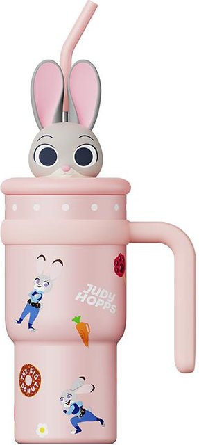 Disney Zootopia Judy Plüsch Isolierbecher aus Edelstahl mit Strohhalm, Pink, 700ml - Bild 1