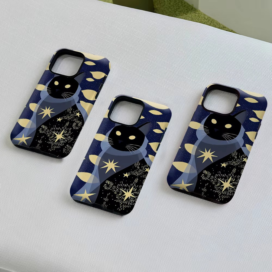Aurea Case Matte Bumper MagSafe kompatible iPhone Hülle mit Sternennacht Schwarze Katze Design in Schwarz und Multicolour - Bild 5