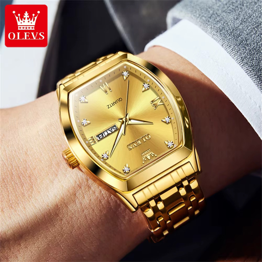 OLEVS Armbanduhr Quarz, Edelstahl, Gold, Diamant, Tonneau, Herren - Bild 2