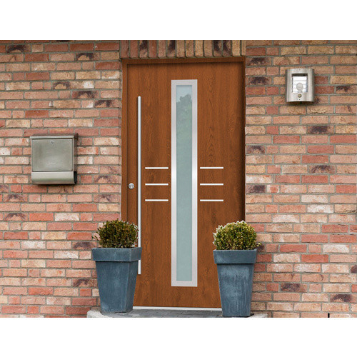 Splendoor Sicherheitshaustür OMIS Prime RC2 aus Aluminium in Golden Oak Braun mit Glaseinsatz - Bild 2