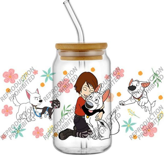 UV DTF 3D Transfer-Aufkleber mit Cartoon-Hund Motiv für 16oz Glasbehälter in Multicolour - Bild 1