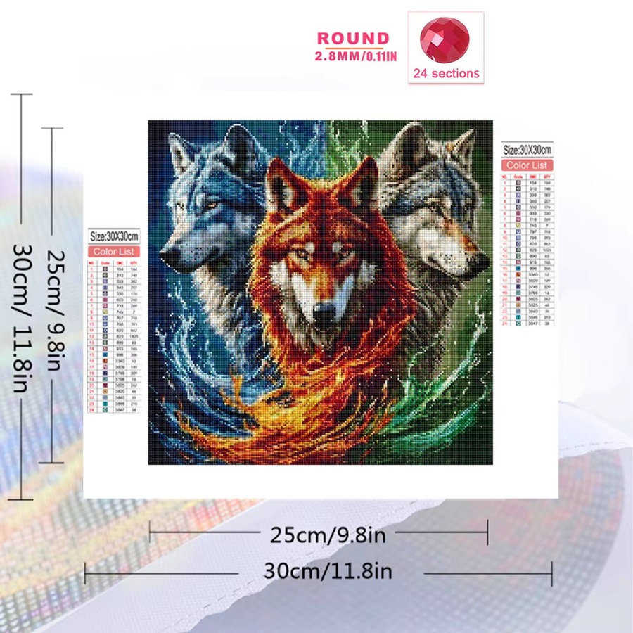 Momoart Diamantmalerei Wolf DIY Set, Tier-Motiv Diamantmosaik in Multicolour, B/B/H: 20 x 20 x 20 cm - Bild 2