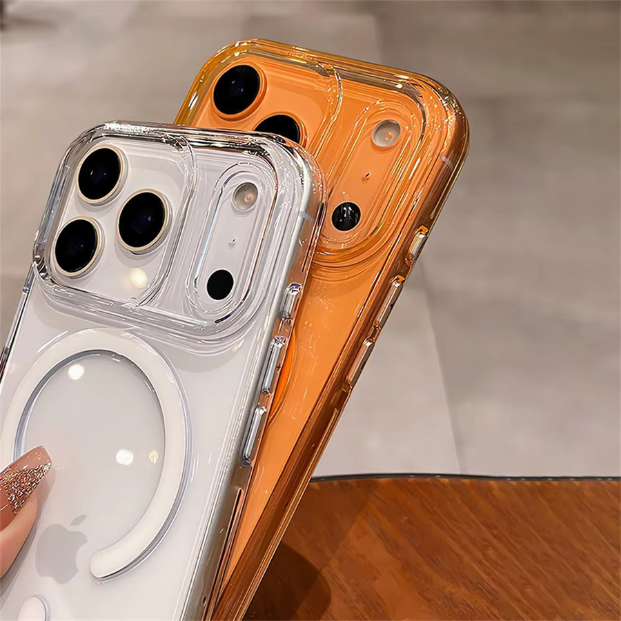 Xeber MagSafe Hülle für iPhone 17, Air 16, 14, 15 Pro Max mit stoßfestem Kamera-Steuerknopf und magnetischer kabelloser Ladefunktion, transparent/orange - Bild 2