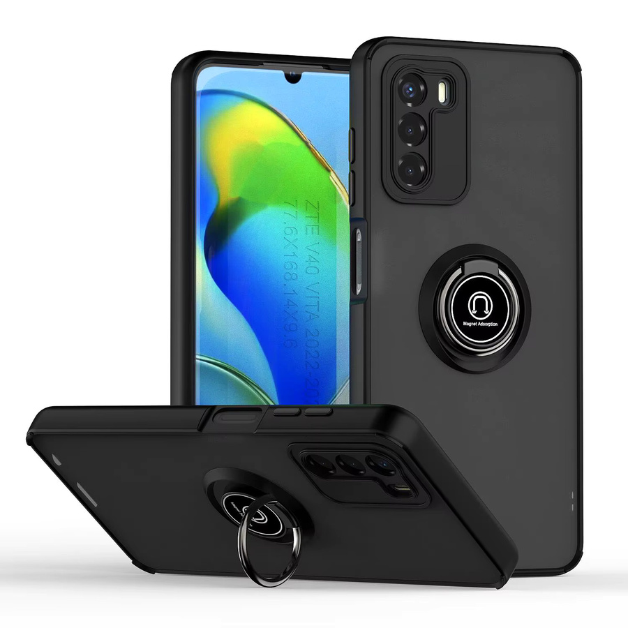 Stoßfeste TPU-Schutzhülle für ZTE Blade V40 Vita mit Metallring-Halter und matter Rückseite in Schwarz - Bild 1