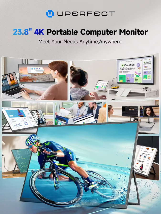 UPERFECT UHD 4K QLED Monitor 23,8 Zoll in Schwarz mit USB-C und HDMI sowie verstellbarem Ständer für Laptop, Desktop, PC, Mac und PS5 - Bild 1