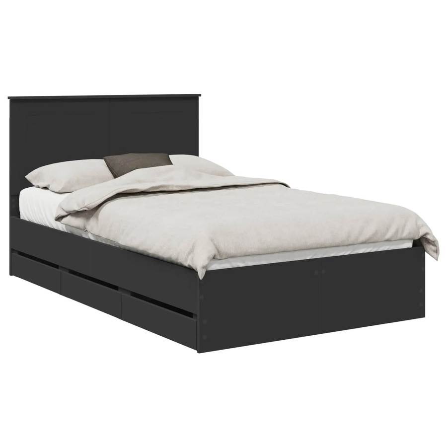 vidaXL Bettrahmen mit Schubladen in Schwarz aus Holzwerkstoff, B/T/H: 120 x 190 x 34,5 cm - Bild 2