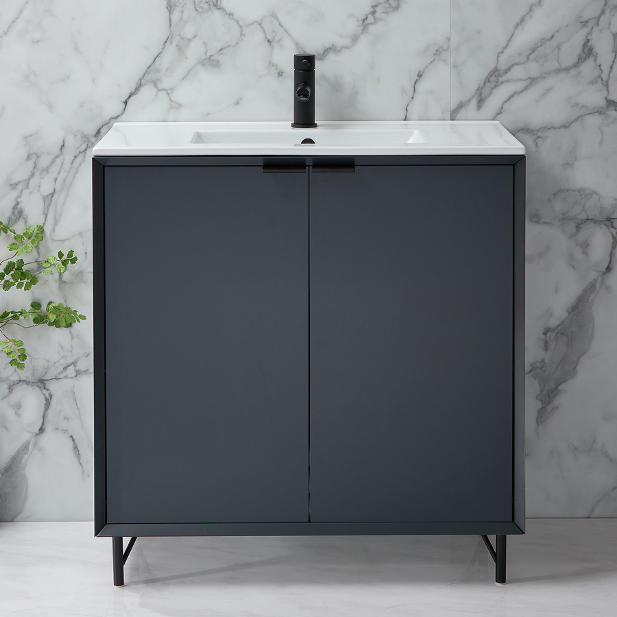 Waschtischunterschrank mit Waschbecken HudsonReed Edge in Anthrazit und Schwarz mit Soft-Close-Türen, Breite: 80,6 cm - Bild 1