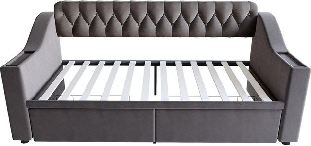 Merax Schlafsofa in Grau mit USB-Ladeanschluss, Stauraum und Bettablage, B/T/H: 90 x 190 x 96 cm - Bild 1