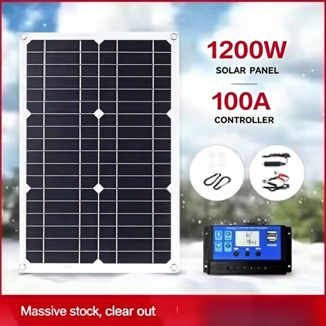 Tragbares 100A 12/24V Solarpanel-Set mit Laderegler in Schwarz für Auto, Wohnmobil, Boot und Heimgebrauch - Bild 1