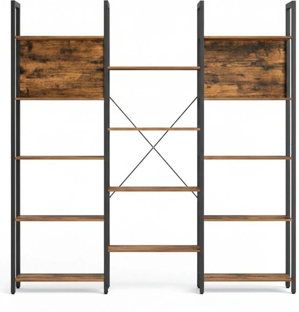 Relaxdays Bücherregal im Vintage-Design aus MDF und Eisen, Farbe Braun, mit 14 Ablagen, H x B x T: 166 x 158 x 24 cm - Bild 1
