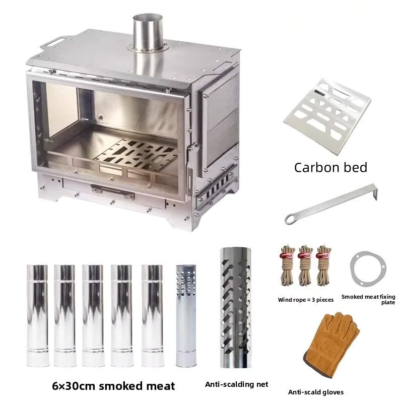 SmiloDon Holzofen aus Edelstahl in Silber für den Außenbereich mit 3-Glas-Feuerbeobachtung und Kamin für Camping und Zelte - Bild 2