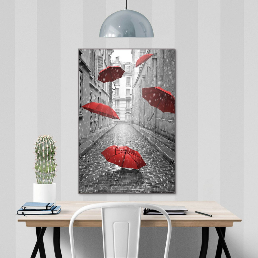 banjado Glas Magnettafel Motiv Rote Schirme, rahmenlos, Hochformat, B: 60 cm, H: 90 cm - Bild 1