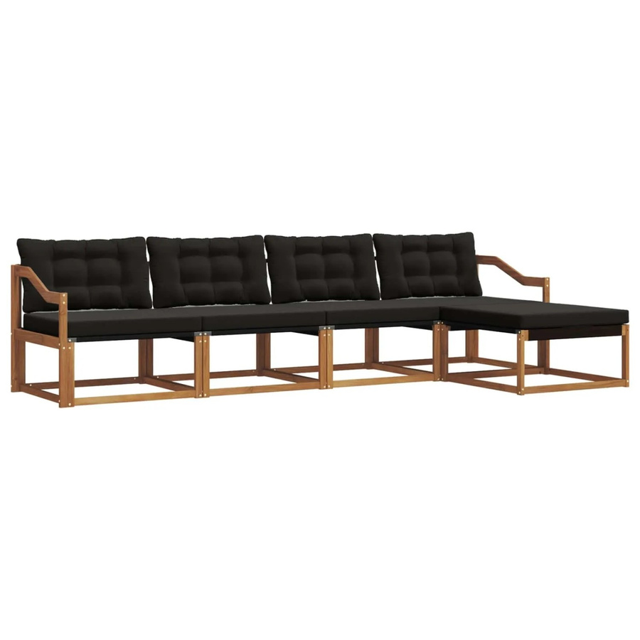 vidaXL Outdoor-Sofagarnitur 5-teilig aus Akazienholz und Textilene in Natur und Schwarz mit wetterfesten Kissen - Bild 2