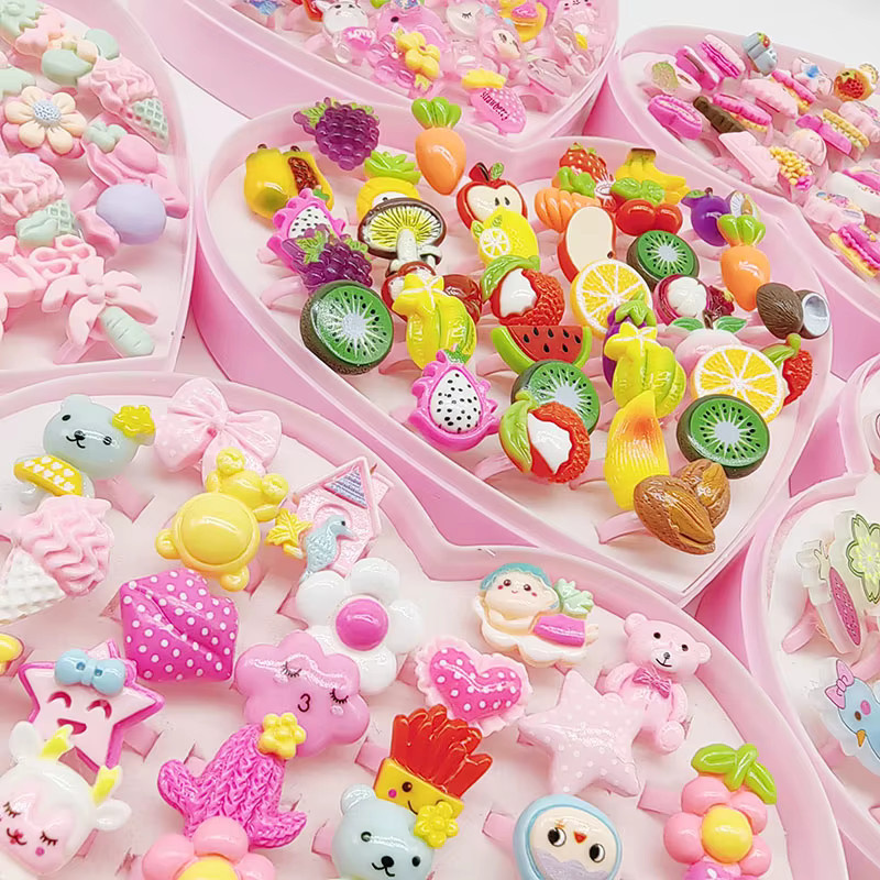 OWLMS Fingerringe Kinder, Kunststoff, Rosa, Blume - Bild 1