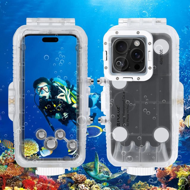 PULUZ Wasserdichte Tauchhülle für iPhone 16 Pro und iPhone 16 Pro Max, transparentes Unterwassergehäuse bis 40 m Tiefe - Bild 1