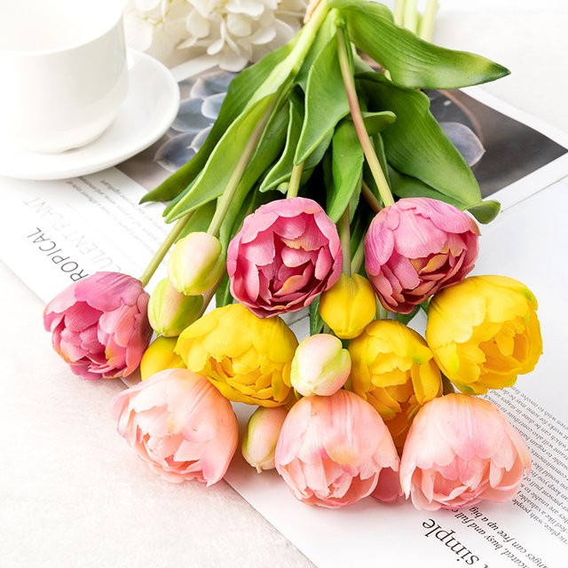 LaurelChow Künstliche Tulpe in Rosa aus Silikon, Real Touch Bouquet, Höhe: 40 cm - Bild 1