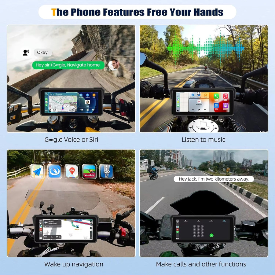 Jansite Motorrad-GPS-Navigationsgerät mit 8,1 Zoll IPS-Bildschirm, kabelloses CarPlay und Android Auto, wasserdicht nach IPX7, digitales Moto-Armaturenbrett mit TPMS, Schwarz - Bild 2