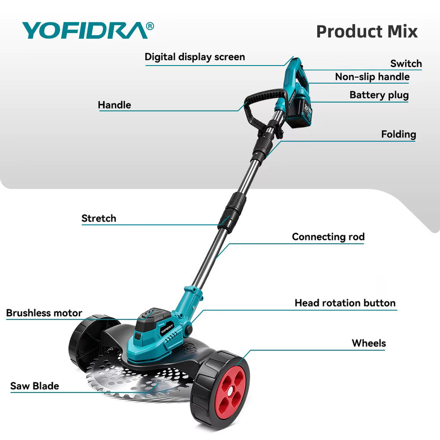 YOFIDRA Bürstenloser elektrischer Rasenmäher und kabelloser Rasentrimmer in Türkis, kompatibel mit Makita LXT Akkus, 9 Zoll, 60000 RPM - Bild 2