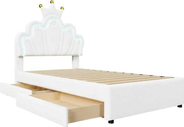okwish Polsterbett Weiß mit LED-Beleuchtung und Schubladen B/T/H: 90 x 200 x 131 cm - Bild 1