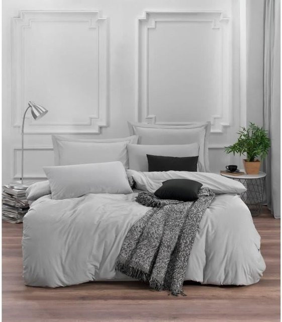 Bettwäsche-Set in Grau mit 1 Bettbezug und 2 Kissenbezügen aus Baumwolle und Polyester, B/H: 220 x 240 cm und B/H: 60 x 80 cm - Bild 1
