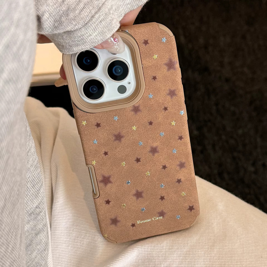 MUQGEW Koreanische Handyhülle mit Sternen und Ledertextur für iPhone 11 bis iPhone 17 Pro Max, Florales Softcover, Stoßfest - Bild 5