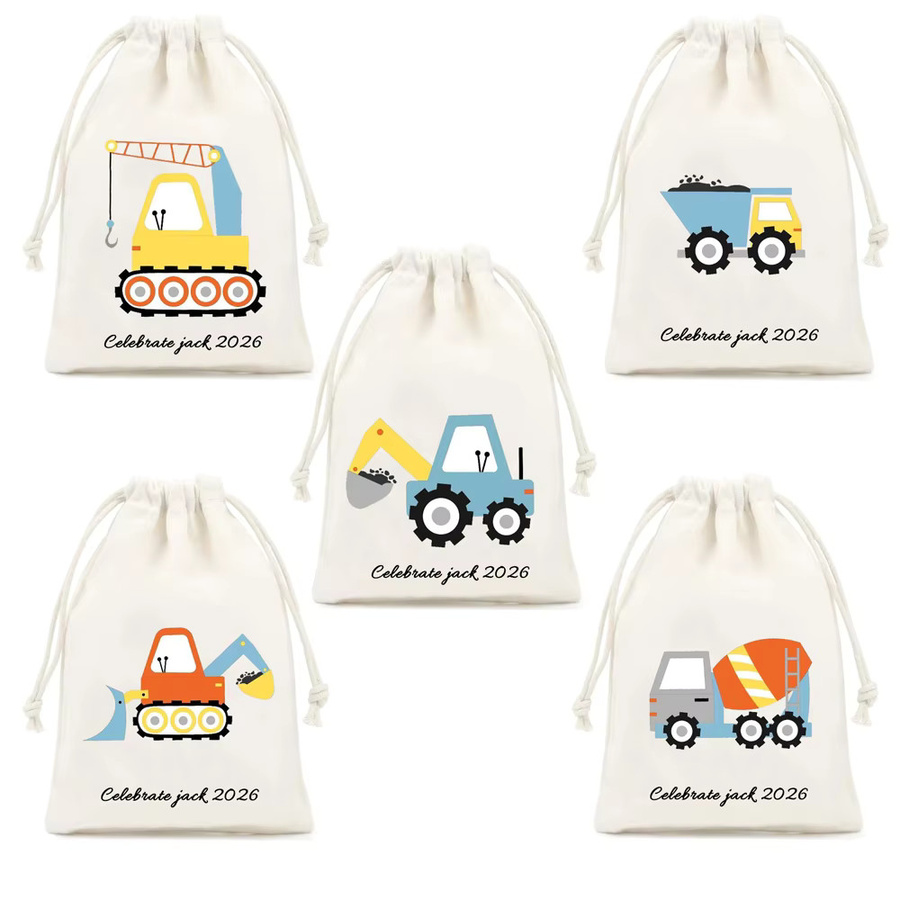 5 Stück personalisierte Geschenktüten mit Transport-Motiven wie LKW, Zug und Flugzeug für Kindergeburtstage in Weiß - Bild 2