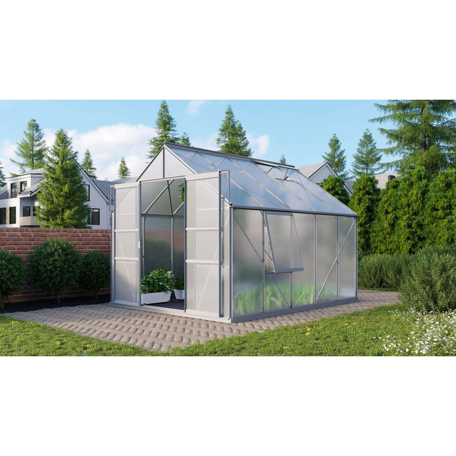 Vitavia Gewächshaus Meridian 2 mit Aluminium-Rahmen und Polycarbonat-Verglasung inklusive Vorzugsset mit Doppelschiebetür, Dachfenstern, Seitenfenster und Regenrinnen, B/T/H: 8,04 x 3,0 x 2,54 m - Bild 2