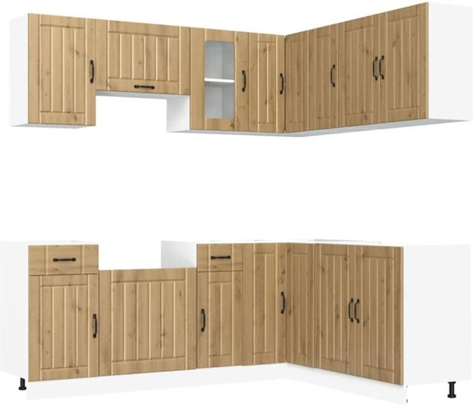 Vidaxl 11-tlg. Küchenschrank-Set Kalmar Küchenzeile im Landhausstil aus Holzwerkstoff und Glas in Eiche Natur und Braun - Bild 1