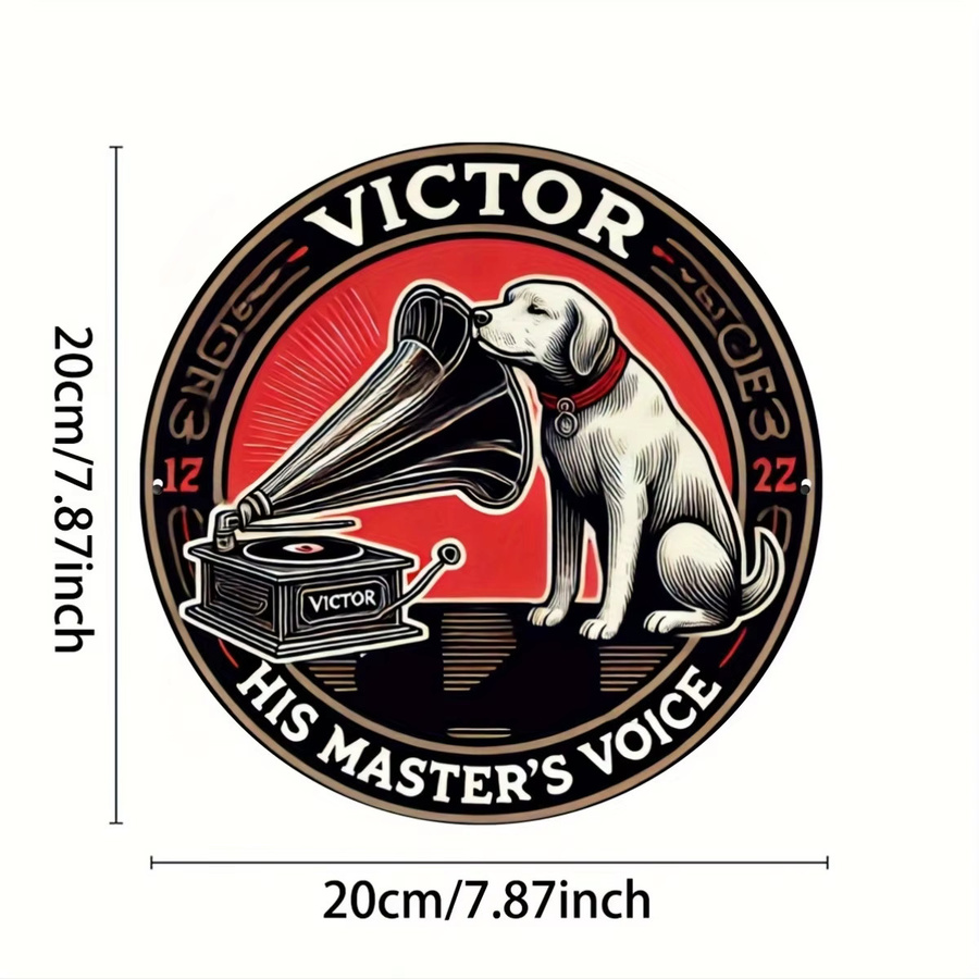 Potdemiel Vintage-Schild Victor's Master's Voice mit Hunde-Dekoration aus Metall, quadratisch, Mehrfarbig, B/H: 20 x 20 cm - Bild 2