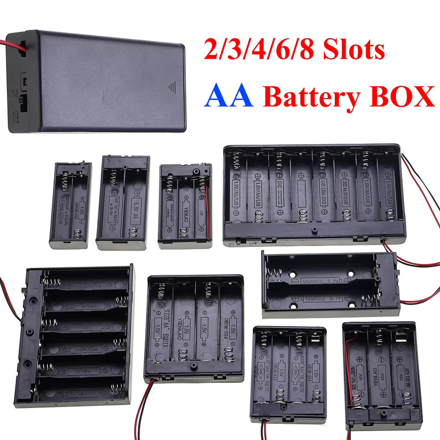JCD AA-Batteriehalterbox in Schwarz mit Schalter, Abdeckung und Anschlüssen für USB, Barrel Plug und DuPont Terminal - Bild 5