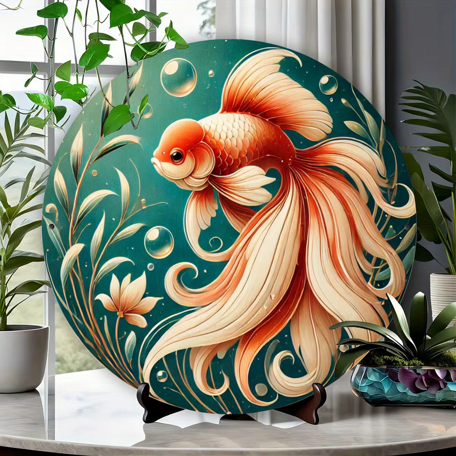 Potdemiel Goldfisch Wanddekor aus Metall in Gold, modernes geprägtes Fisch-Kunstwerk für Zuhause und Büro - Bild 4